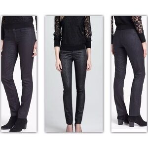 Tory Burch Honour Black Embossed Tonal Floral Print Office Siren Skinny Jeans 24